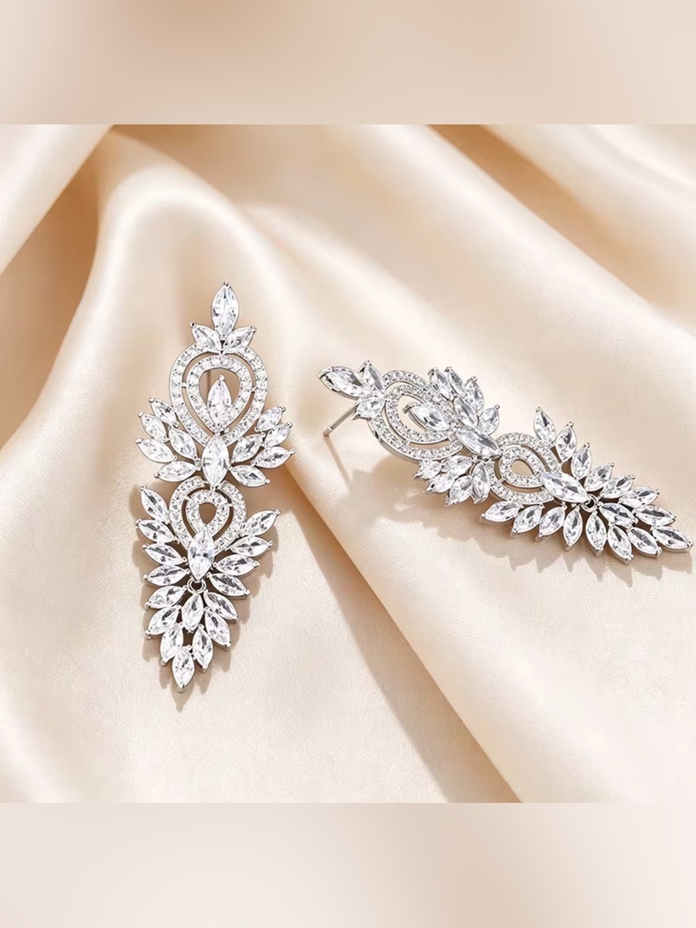 Elegant Crystal Rhinestones Drop Earrings - Silver Tone